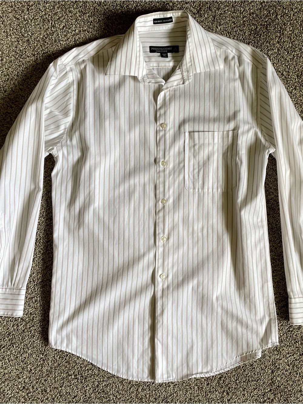 Pronto Uomo White Dress Shirt with Thin Brown Stripes